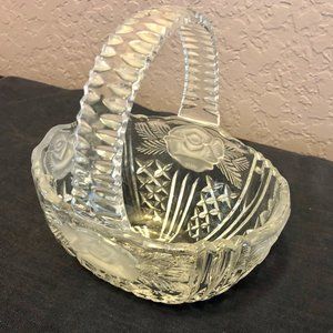 VINTAGE Cut Glass Basket w/Handle Candy/Nut Dish